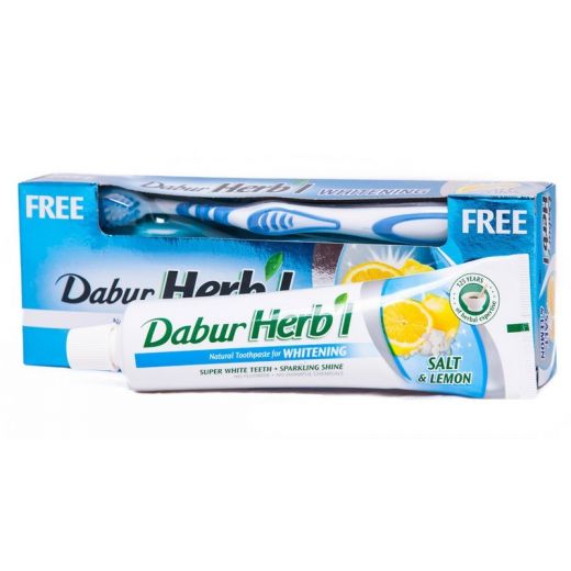 Зубная паста Соль&Лимон с зубной щеткой | Dabur Herb’l Salt&Lemon | 150 г | Dabur
