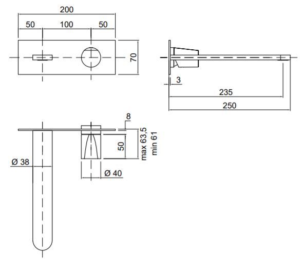 Настенный смеситель для раковины Antonio Lupi Indigo ND201 схема 1