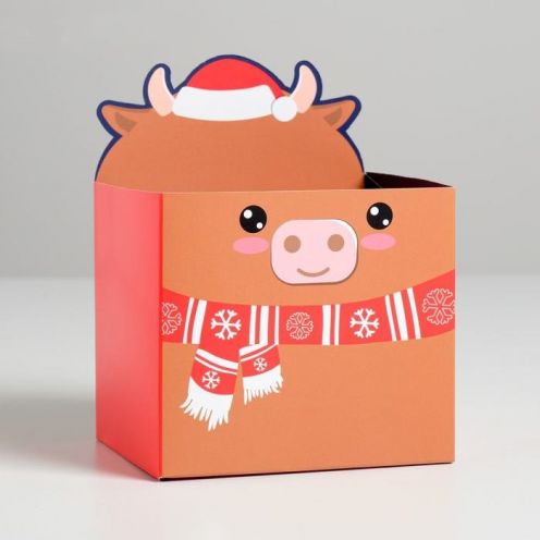 Коробка для мини-букетов «С новым годом», бычок, 12 х 18 х 10 см