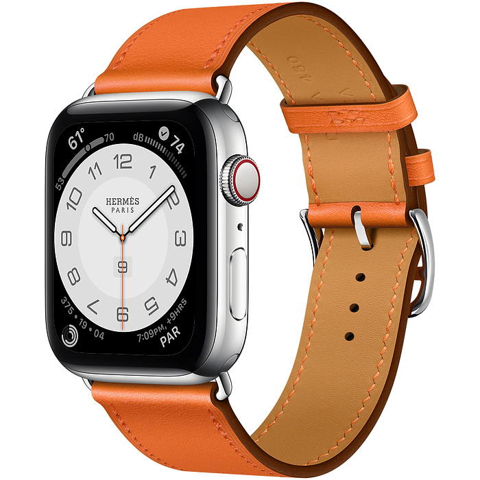 Часы Apple Watch Hermès Series 6 GPS + Cellular 44mm Silver Stainless Steel Case with Orange Swift Leather Single Tour