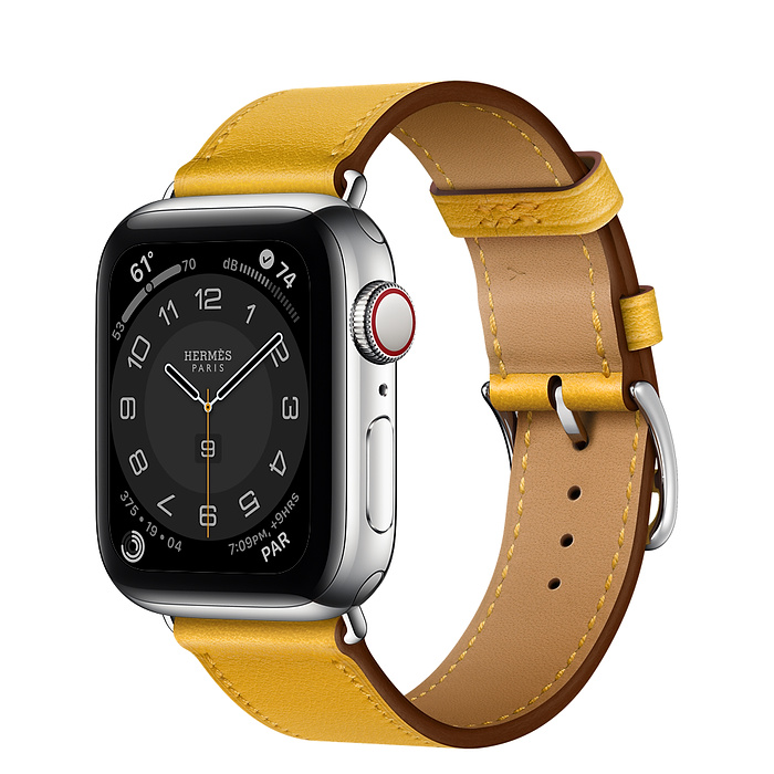 Часы Apple Watch Hermès Series 6 GPS + Cellular 40mm Silver Stainless Steel Case with Jaune Ambre Swift Leather Single Tour