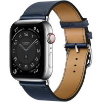 Часы Apple Watch Hermès Series 6 GPS + Cellular 40mm Silver Stainless Steel Case with Bleu Navy Swift Leather Single Tour