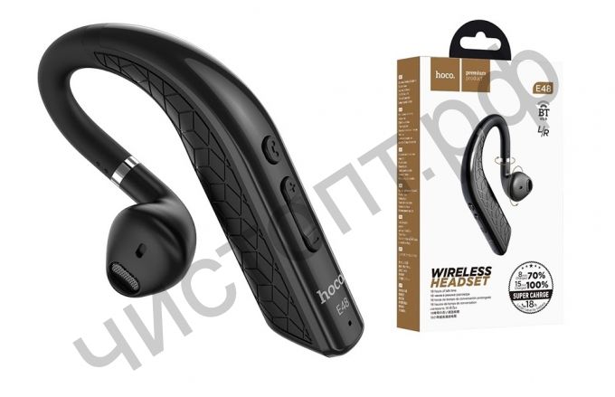 Bluetooth гарнитура моно HOCO E48 Superior чёрный на прав / лев ухо зарядка 15 минут разговор 18 ч.