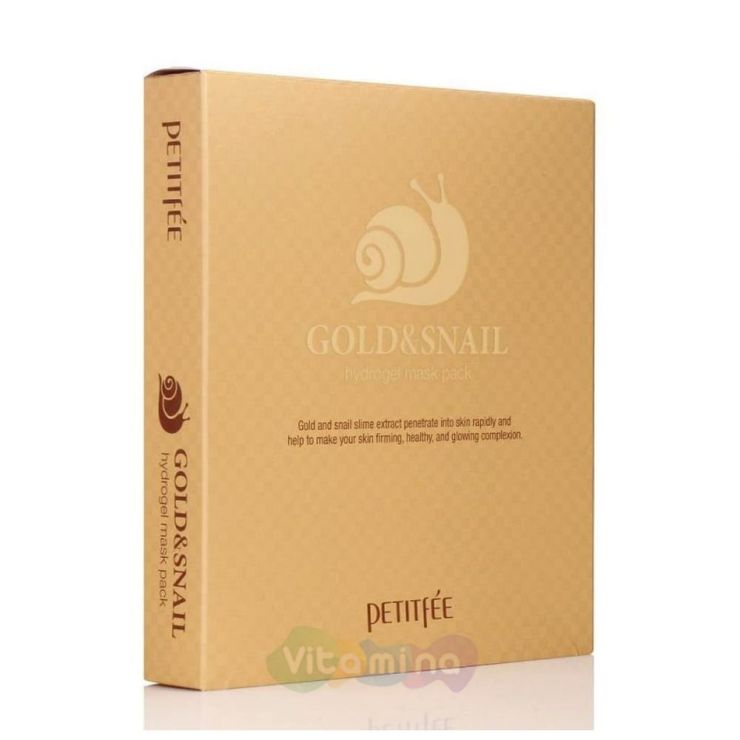 Petitfee Набор Гидрогелевых масок для лица с золотом и улиточным муцином Gold & Snail Mask Pack (5 шт)
