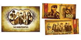 100 рублей - группа Scorpions (золото). Памятная банкнота в буклете.
