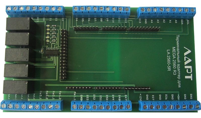 Терминальный адаптер для Arduino Mega2560 на DIN рейку. ЛАРТ LA2560-5R