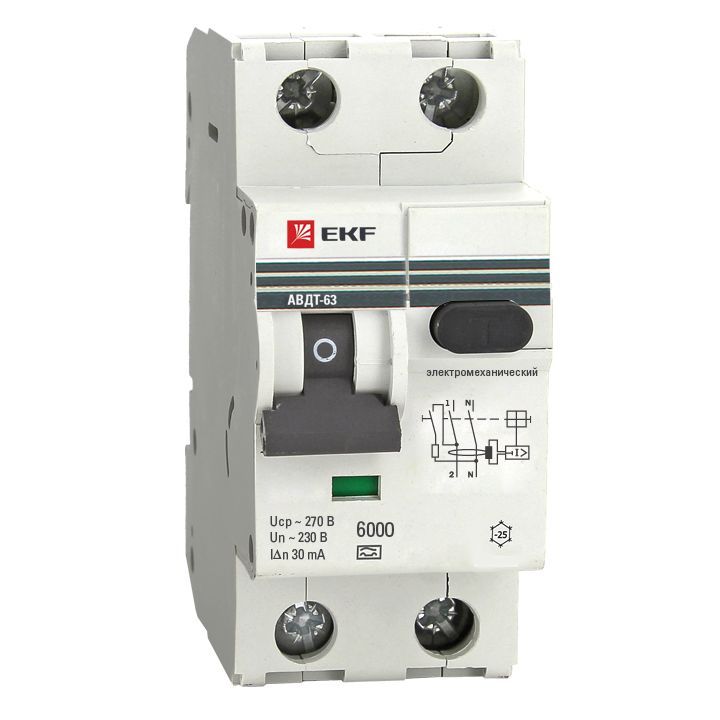 EKF автомат. выкл. диф. тока АВДТ-63 63А/30мА (хар-ка C, электромех. УЗО типа A) 6кА  DA63