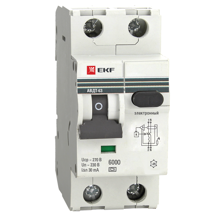 EKF автомат. выкл. диф. тока АВДТ-63 32А/100мА (хар-ка C, электрон. УЗО типа A) 6кА  DA63-32-100e