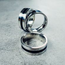 Кольцо серебро с чёрной полоской (не магнит) Китай