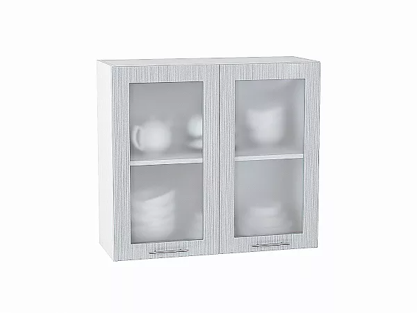 Шкаф верхний Валерия В800 со стеклом (серый металлик дождь)