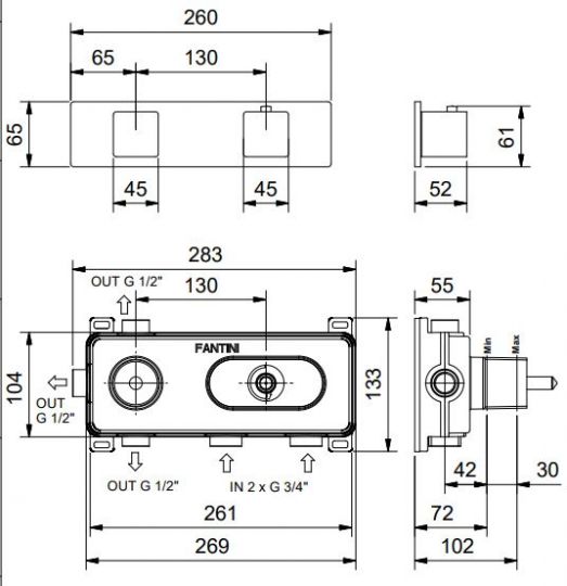 Термостатический смеситель для душа Fantini Mint F472B-F473B схема 3