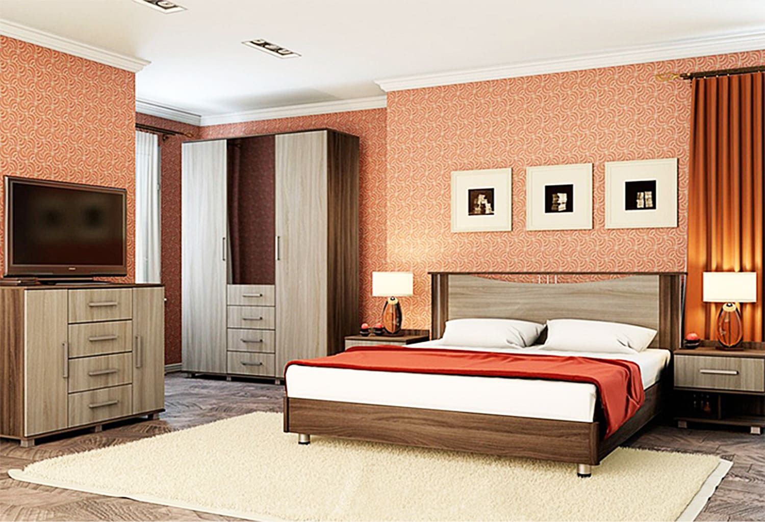 Спальня Венеция (шкаф+комод+тумбочка+кровать)