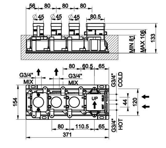 Внутренняя часть для термостатического смесителя Gessi 63011 схема 1