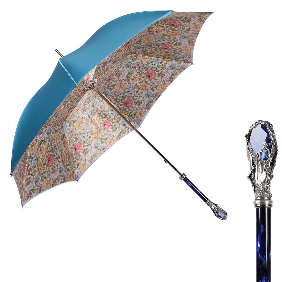 Зонт-трость Pasotti Roselline Swarovski Blu Fiore