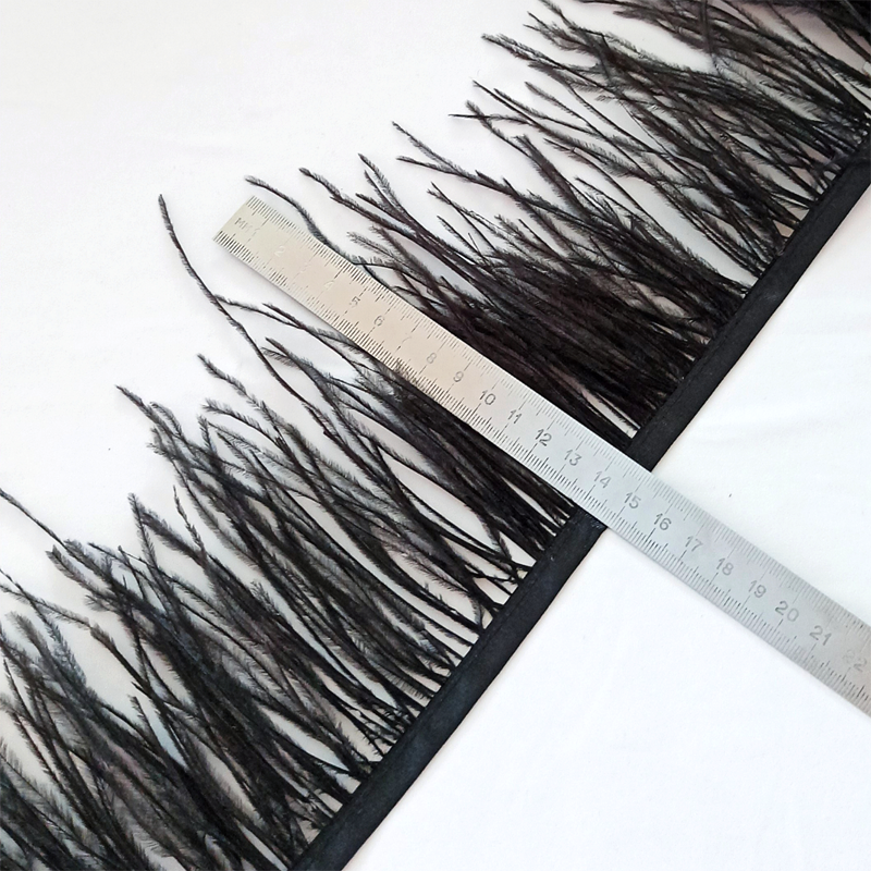 Перья чёрные страуса, перьевая лента, шириной 12-17 см, PSL014-15, нарезаем от 0,5 м