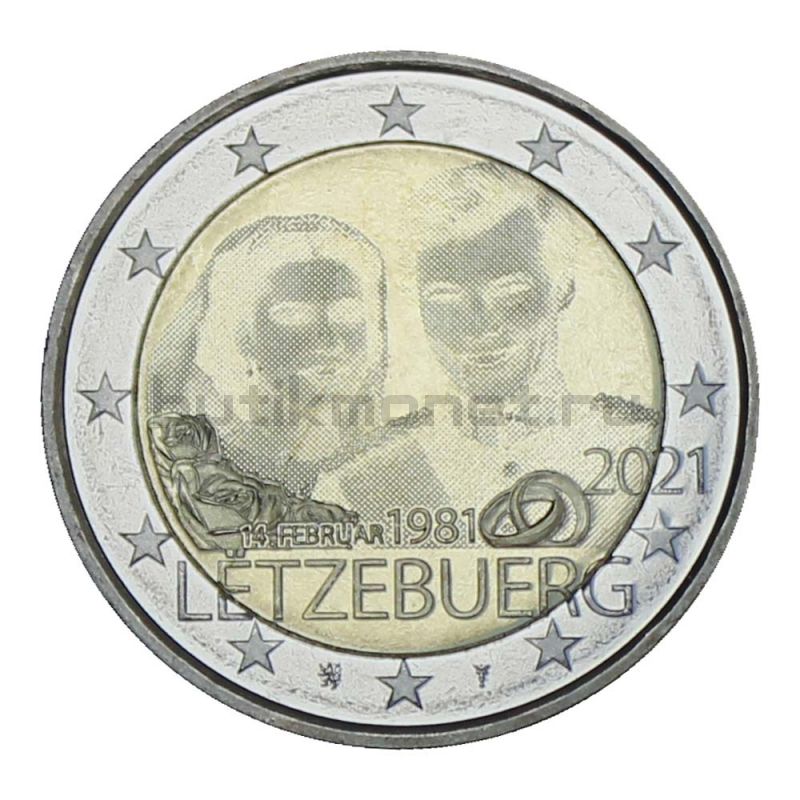 2 евро 2021 Люксембург 40 лет свадьбы Великого герцога Анри и Марии (Тиснение)