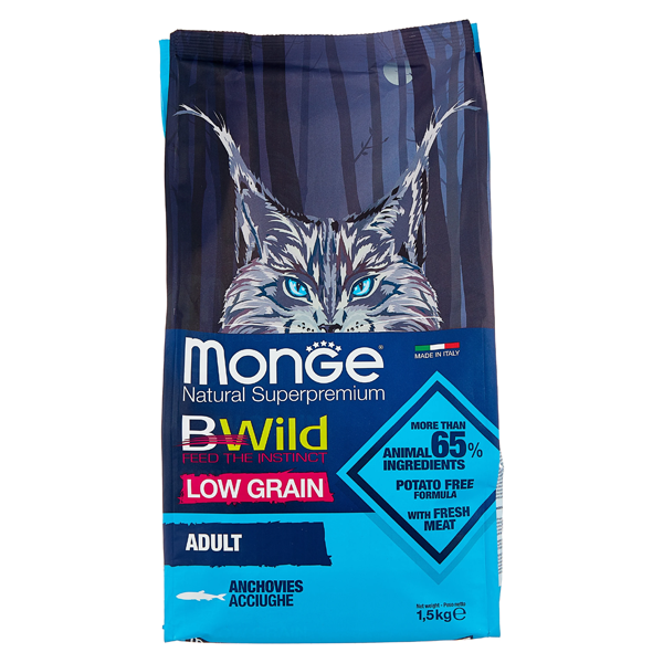 Сухой корм для кошек Monge BWILD Feed the Instinct с анчоусом 1.5 кг