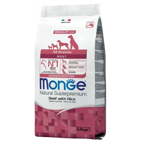 Сухой корм для собак Monge Speciality line Monoprotein с говядиной и рисом 2.5 кг