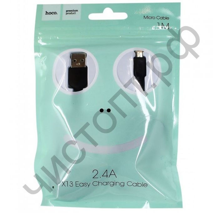 Кабель USB - микро USB HOCO X13 Easy, 1.0м, круглый, 2.4A, силикон, чёрный