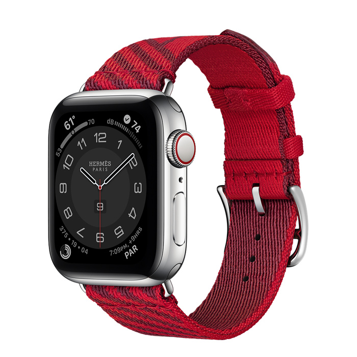 Часы Apple Watch Hermès Series 6 GPS + Cellular 40mm Silver Stainless Steel Case with Rouge de Cœur/Rouge H Jumping Single Tour