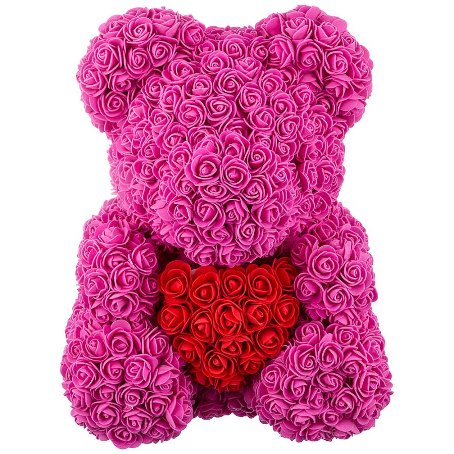 Декоративное изделие "Медвежонок Из Роз С Сердцем" 40 см
