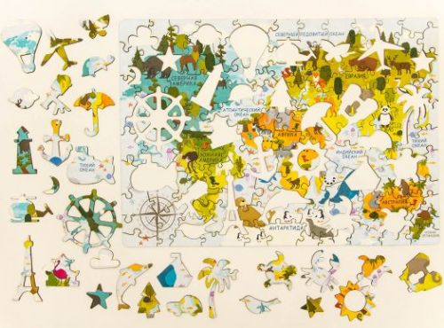 Деревянный пазл "Карта мира", 53*38см, 153 детали