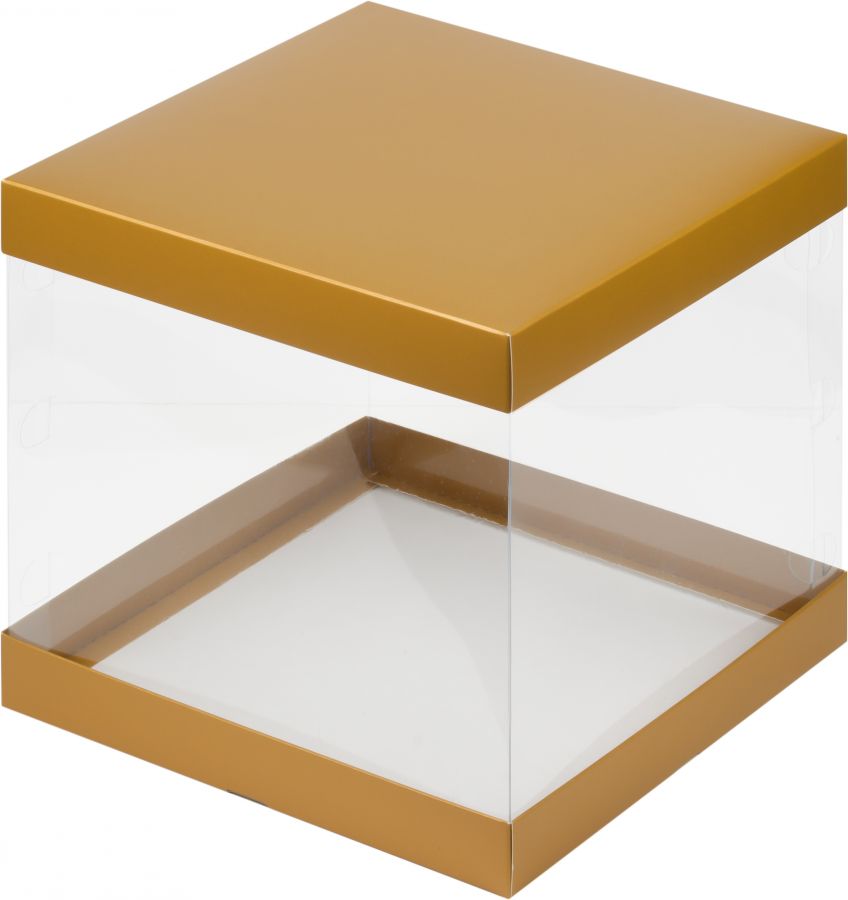 РК Коробка д/торта с прозрачными стенками 260*260*280 (золото матовое)