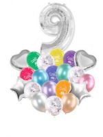 Воздушные шары набор «С Днем Рождения» с цифрой 9 серебро