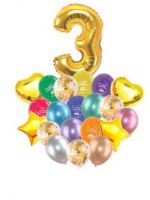 Воздушные шары набор «С Днем Рождения» с цифрой 3 золото