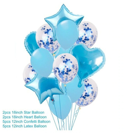 Цветные  гелиевые шары фонтан 14 шаров, голубой