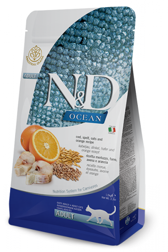 N&D Ocean Codfish, Spelt, Oats & Orange adult ( НД треска с пшеницей, овсом и апельсином низкозерновой корм для кошек)