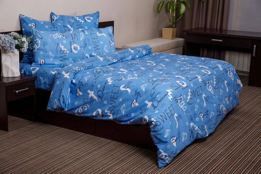 Поплин 1.5 спальный [синий] Валентинка постельное белье