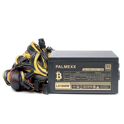 Блок питания PALMEXX ATX 1800W 90PLUS Platinum ATX-1800 8xSATA, 5xmolex, 24pin, 1x(4+4)pin, 14x(6+2)pin