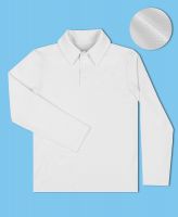 6630-МШ16 Белая рубашка-поло с длинным рукавом в ткани пике Радуга дети