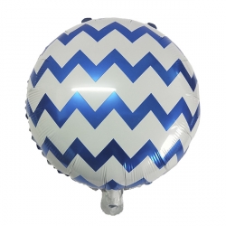 Синий зигзаг круглый фольгированный шар с гелием