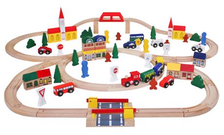 Игровой набор - Железная дорога, из дерева, 100 предметов