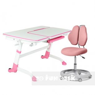 Парта-трансформер FunDesk Amare Pink + кресло FunDesk Pratico II Grey с розовым чехлом