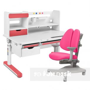 Парта-трансформер для школьника Pensare Pink Fundesk + кресло Bellis Grey Cubby с розовым чехлом