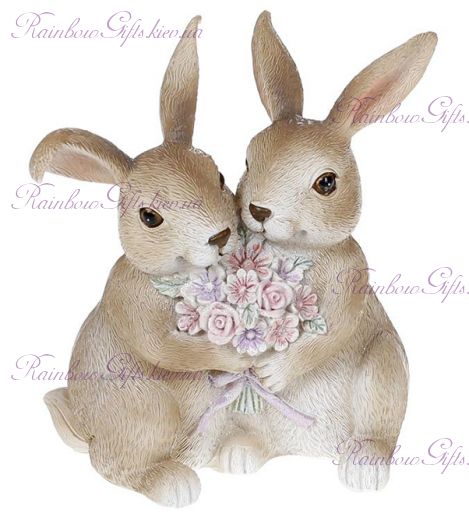 Статуэтка 12 см "Влюбленные кролики с цветами"