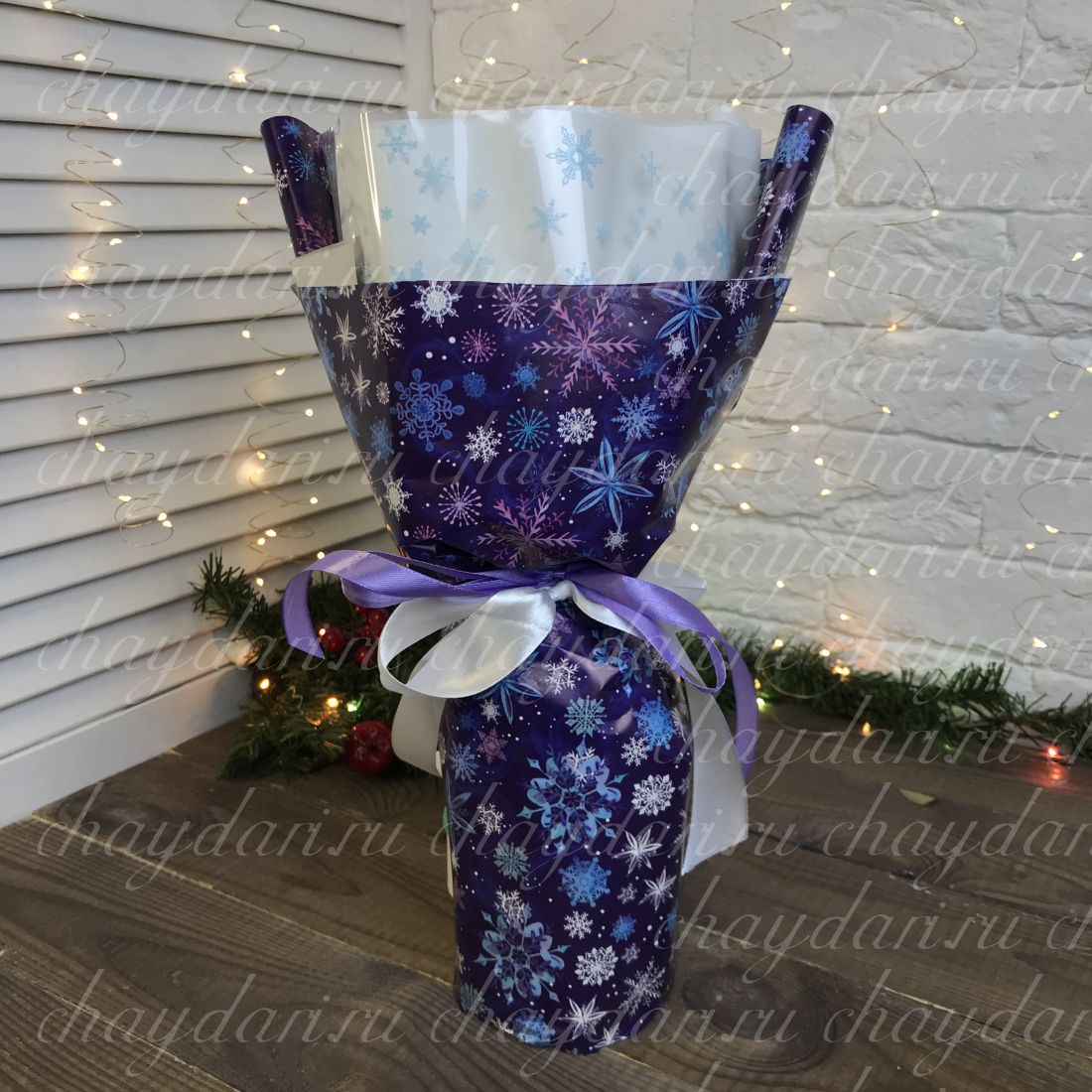 Букет из чая и нуги «Снежинки в фиолетовом»