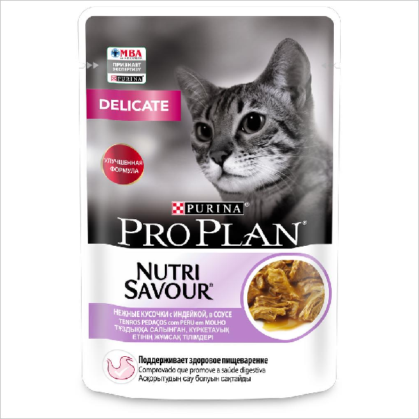 Влажный корм для кошек Pro Plan Delicate при чувствительном пищеварении с индейкой в соусе