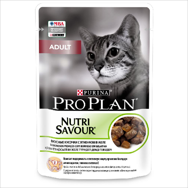 Влажный корм для кошек Pro Plan NutriSavour Adult кусочки в желе с ягненком