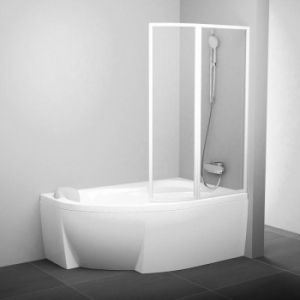 Шторка на борт ванны Ravak VSK2 ROSA 150 правая, белый профиль, витраж прозрачное стекло, 76P8010041