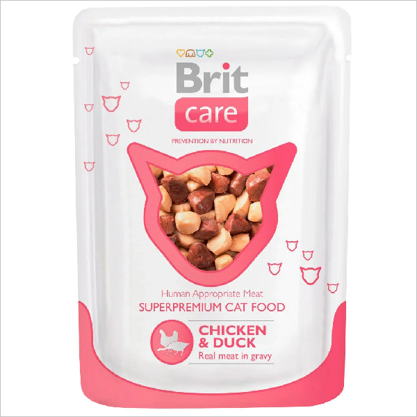 Влажный корм для кошек Brit Care кусочки в соусе с курицей и уткой
