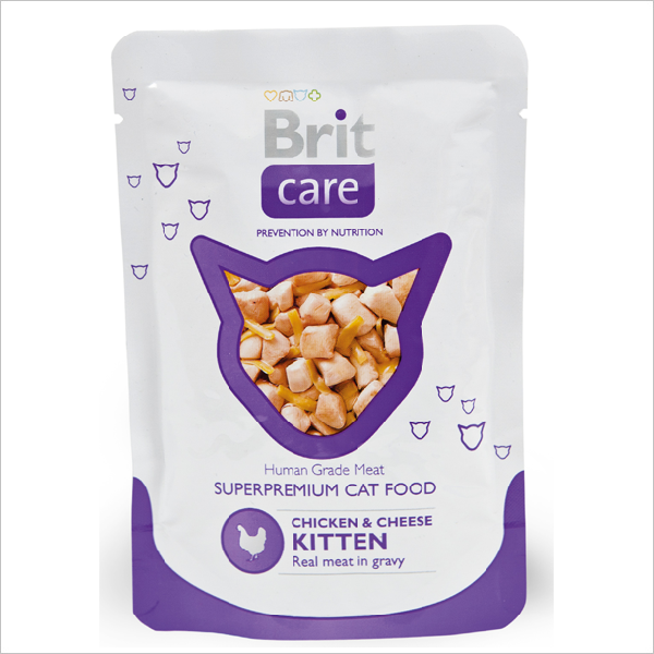 Влажный корм для котят Brit Care Kitten кусочки в соусе с курицей и сыром