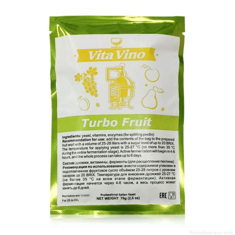 Дрожжи винные турбо Vita Vino Turbo Fruit, 70 гр