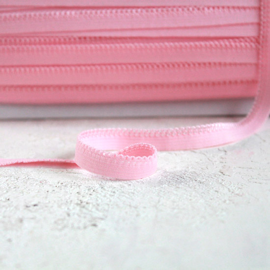 Тесьма кружевная ажурная на резинке, розовая 10 мм