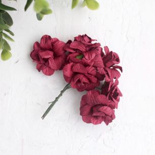 Бумажные цветы Бордовые - Кукольная миниатюра