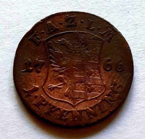 1 пфенниг 1766 Ангальт-Цербст княжество Екатерины II AUNC- XF