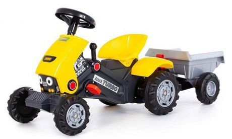 Каталка-трактор с педалями "Turbo-2" (жёлтая) с полуприцепом 89342